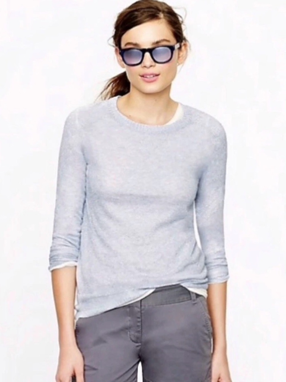 J Crew Blue Metallic Crew Neck Pullover Sweater